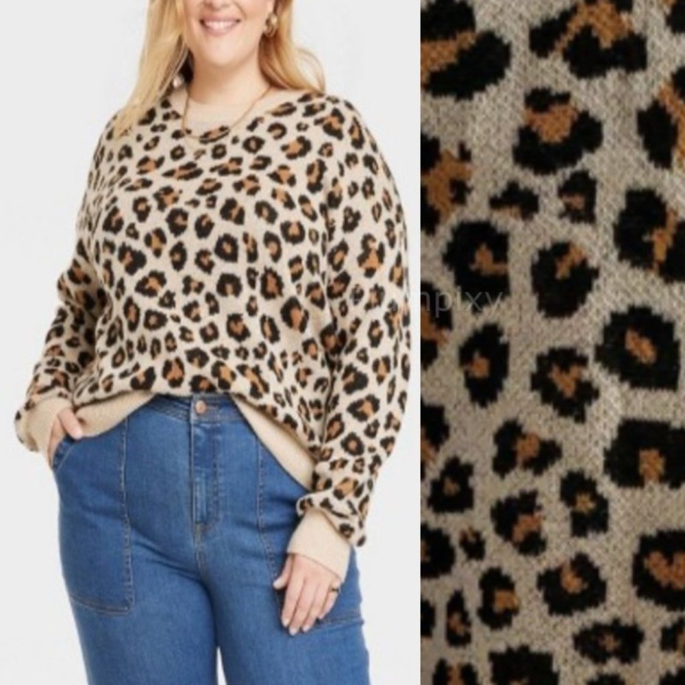 Crewneck Sweater size 2X Leopard Print Knox Rose New